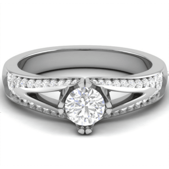 Elegant Round Lab-Created Colorless Split Shank Ring in Sterling Silver - 0.948ct Gemstone for Women