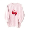 thumbnail image 5 of hxobax Pink Sweatshirt for Womens Fleece Pullover Tops Cute Cherry Bow Sweatshirts Jumper for Teens, 5 of 7