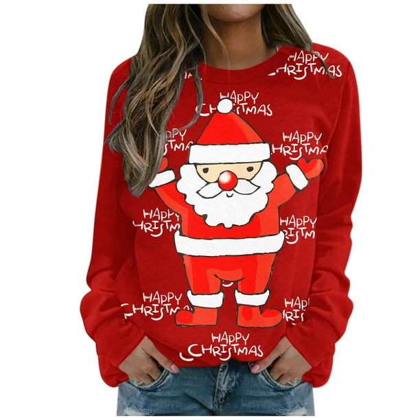 Sudadera con capucha Gibobby, jersey de Manga larga, estampado de Navidad para Mujer (Blanco, L)