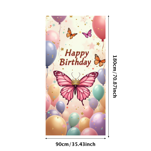 Pastel Colored Balloon Themed Backdrop Banner with Sparkling Butterfly Elements Party Decorations for Birthday Celebrations Photography Props Photo Booth Backgrounds