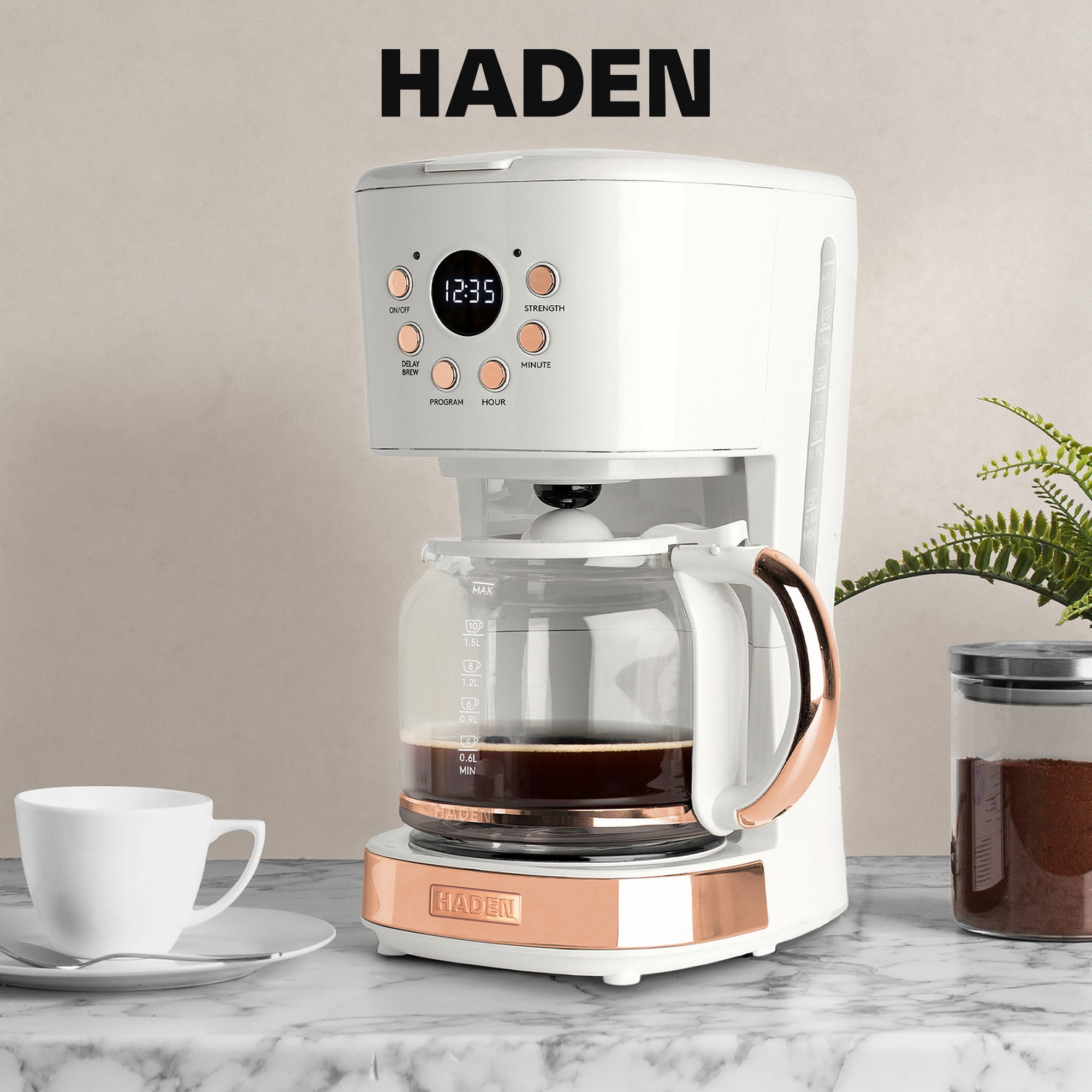 Haden Coffee Maker & Heritage 1.7 Liter Electric Kettle, Ivory & Copper