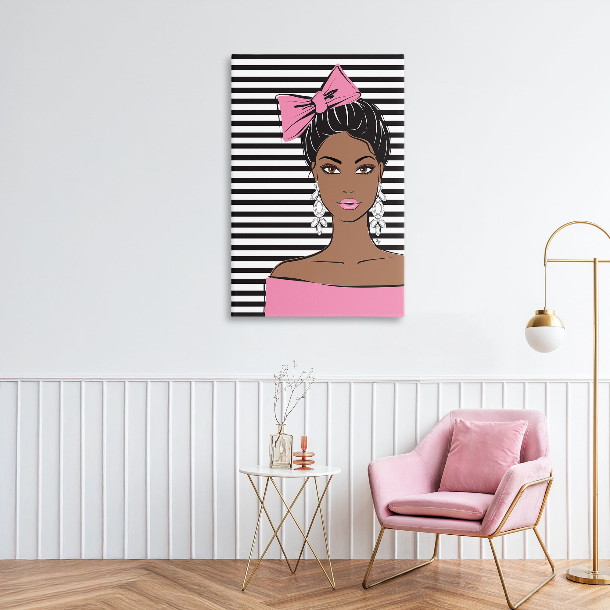 Stupell Industries Girl with Bow & Jewel Earrings Canvas Wall Art, design by Martina Pavlova