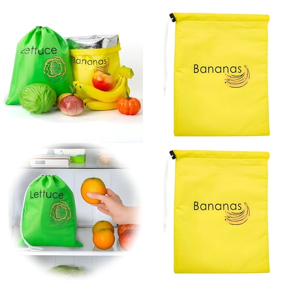 ACDANC 2 Packs Food Storage Banana & Lettuce Bag Washable Stay Fresh Bags Drawstring Design Storage Bag Vegetable Storage Bag Odor For Fruits And Vegetables
