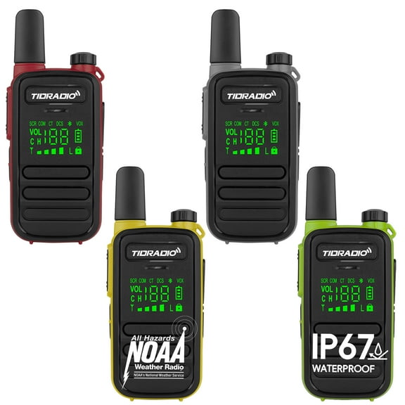 TIDRADIO TD-M11 Walkie Talkies Waterproof IP67 Long Range FRS Two-Way Radios, Frequency Copy, VOX, NOAA Emergency Weather Radio for Camping Hunting Gear, Mix Color - 4 Pack