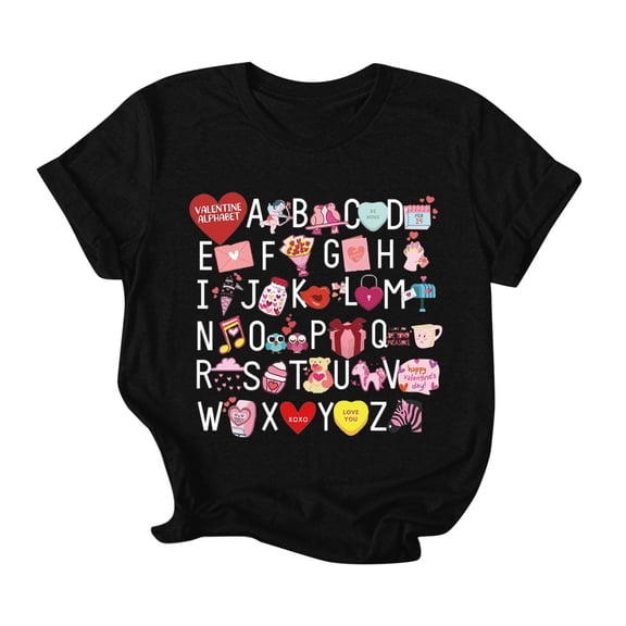 MuXiKeJi Clothes Valentine's Women's Wife's Day Graphic Tees Short Sleeve Heart Printed Shirts Blouse Tops