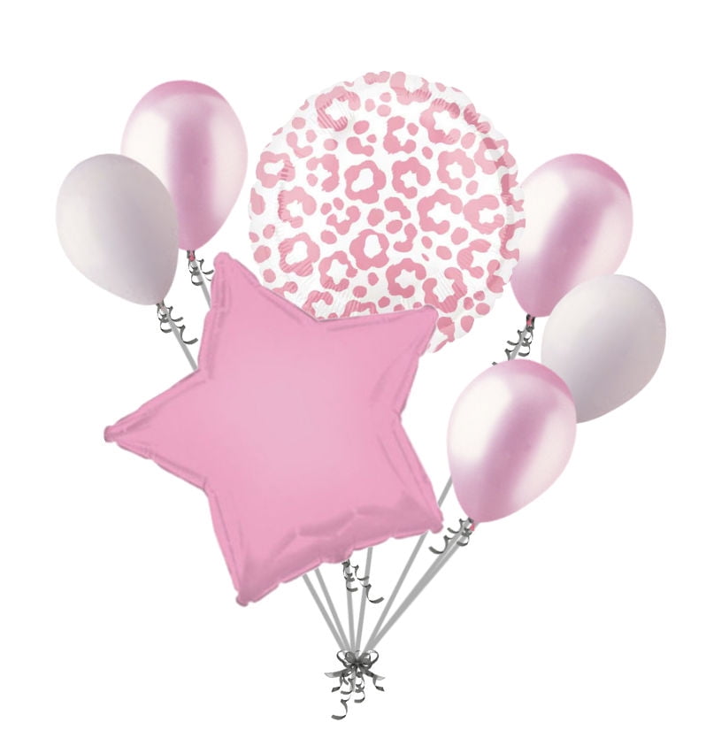 7 pc Pink Cheetah Print Balloon Bouquet Happy Birthday Baby Shower Animal Leopard
