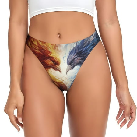 Salouo Red And White Fire Bird Print Seamless Thongs For Womens V-waisted No Show Thong Women s G-String Low-Waist Panties Seamless Panties Sexy Underwear Women 1-Pack