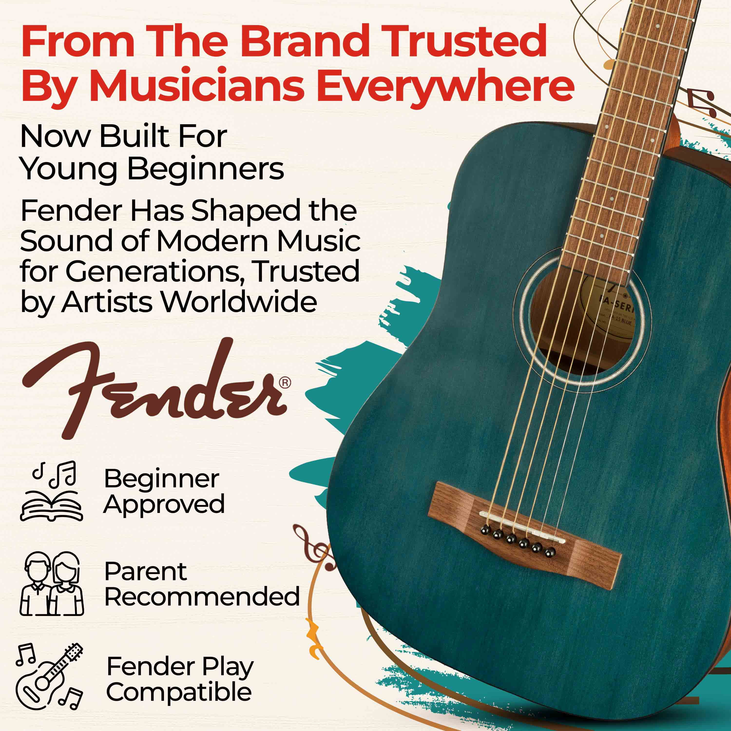 Fender FA-15 3/4-Scale Kids Steel String Acoustic Guitar - Blue w/ Gig Bag