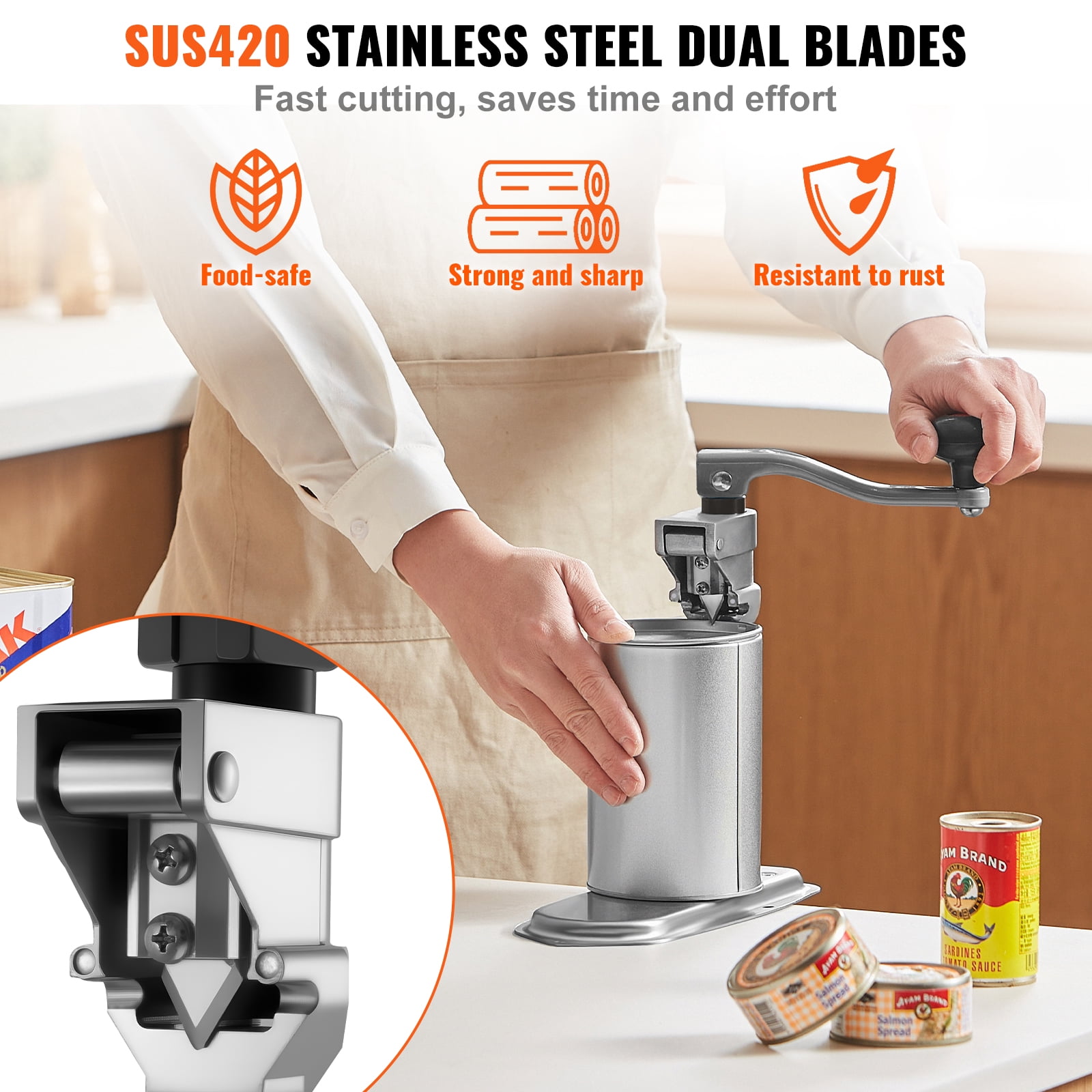 KFFKFF Commercial Manual Can Opener,Heavy-Duty Tabletop Tool for Cans Up to 15.75 Inches Tall,Adjustable Height with Screw and Clamp Mounting, Ideal for Restaurants, Hotels, and Food Service Settings