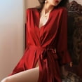 thumbnail image 5 of Women's Satin Robe Kimono Bridesmaids Robe Short Ruffle Hem Silky Bathrobe 3/4 Sleeve Night Robe Sleepwear, 5 of 6