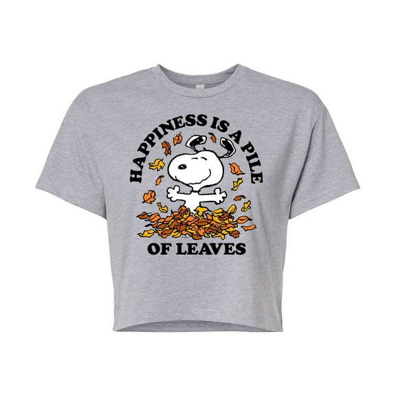 Peanuts - Happiness Is A Pile Of Leaves - Juniors Cropped Cotton Blend T-Shirt