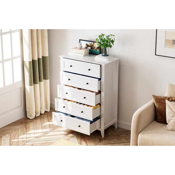 5 Drawer Dresser Tall Wooden Chest of Drawers Storage Cabinet for Bedroom Living Room