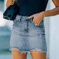 thumbnail image 6 of vigerkar Women's Sexy Mid Waist Zipper Closure Frayed Raw Hem Ripped Mini Denim Skirts Blue, L, 6 of 8