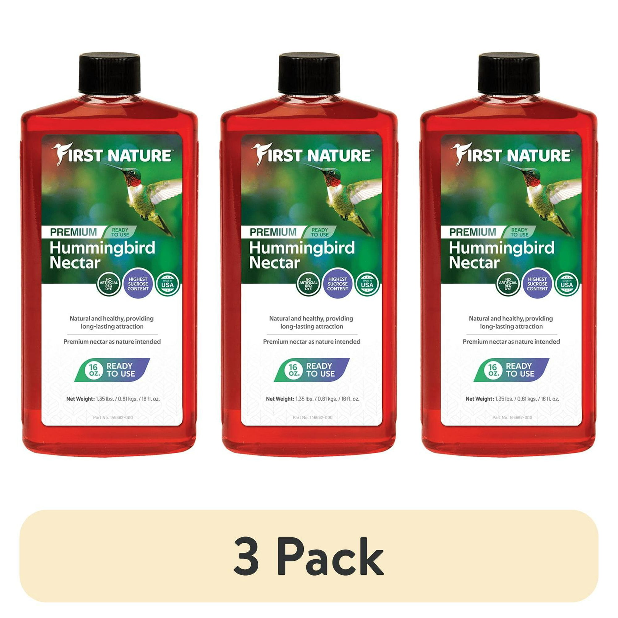 (3 pack) First Nature 16 oz. Ready-to-Use Premium Hummingbird Nectar, Red, Natural & Healthy