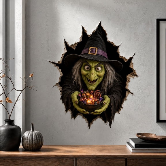 Halloween Break in 3D Wall Decals, Spooky Witch Halloween Wall Decals, 3D Halloween Wall Decals for Parties Halloween Home Decor And Indoor Spaces