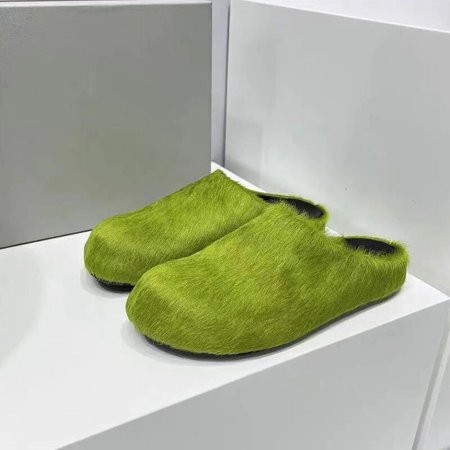 

Real Leather Fur Slippers Woman Luxury Flat Solid Color Horse Hair Round Toe Covered Toe Shoes Woman Designer Brand Casual Shoes