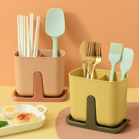 

Waroomhouse Cutlery Drain Rack Solid Color Keep Neat Spoon Drain Rack Large Capacity Quick Drainage Store Chopsticks Smooth Edge Detachable Base Chopsticks Organizer for Home
