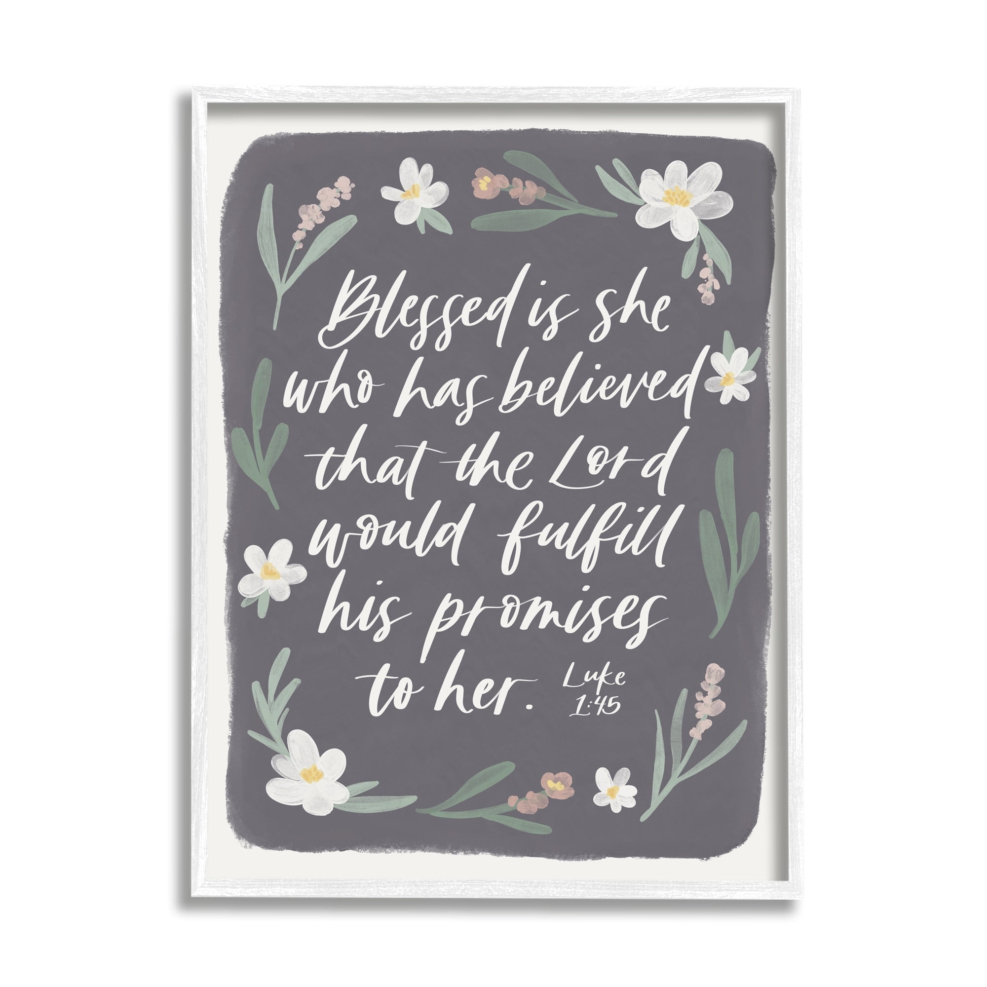 Stupell Industries Floral Religious Verse Calligraphy Script Botanical Border Graphic Art White Framed Art Print Wall Art, Design by Amanda Houston