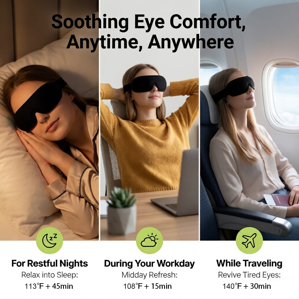 FACEMOON USB Powered Heated Eye Mask for Dry Eye Relief, Moist Heat Therapy, Sleep Comfort, Washable Travel