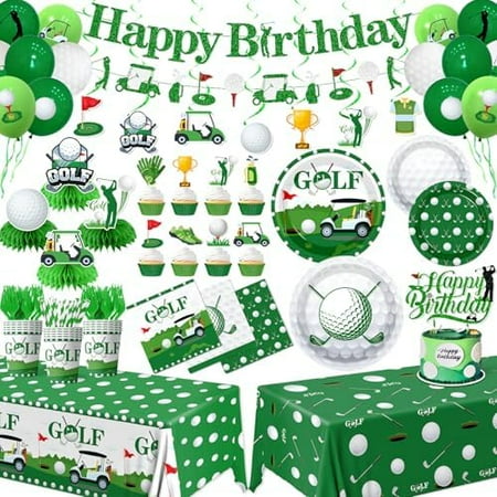 Golf Birthday Decorations (188pcs) – Plates, Napkins, Tablecloth, Cup, Banner, Balloon, Cake Topper – 24 Guests – Home Decor, Kitchen, & Other