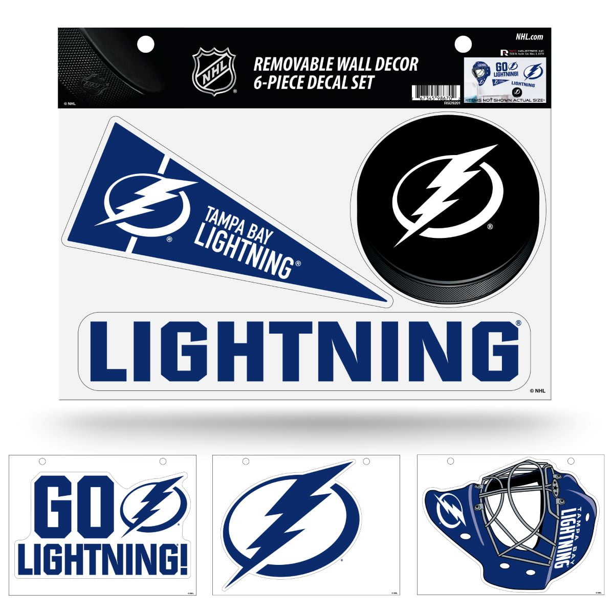 Tampa Bay TB Lightning NHL Set of 6 Removable Wall Decal Stickers