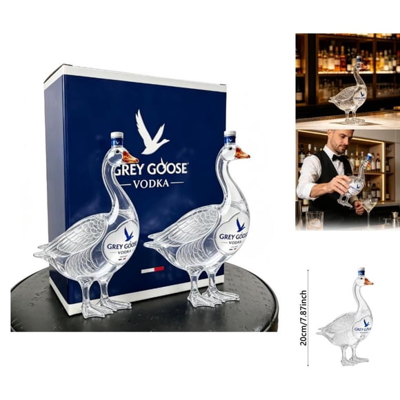 3D Grey Goose Whisky Bottle 30th Anniversary 1996-2026, Unique Sculpted Glass Vodka Decanter With Box for Home Bar Display (2PCS Grey Goose A)