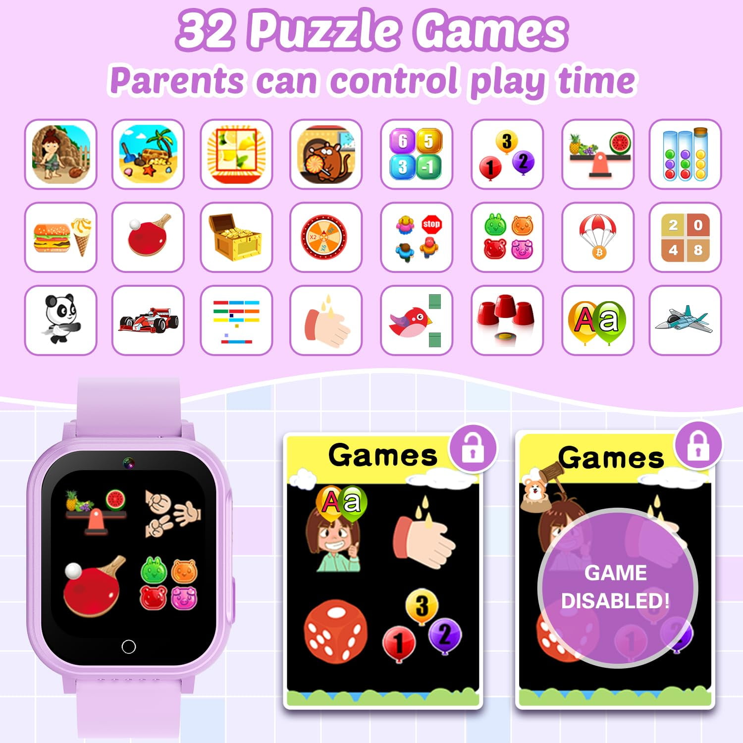 Kids Waterproof Smart Watch Gift for Girls Age 5-12, 32 Games HD Touchscreen Kids Watch with Dual Camera Video Music Player Pedometer Flashlight 12/24 hr Toys Birthday Gifts for Girls Ages 6 7 8 9