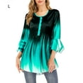thumbnail image 1 of Gradient Color T Shirt Women Casual Button Round Collar Ruffle Sleeve Blouse Swing Loose Top, 1 of 8