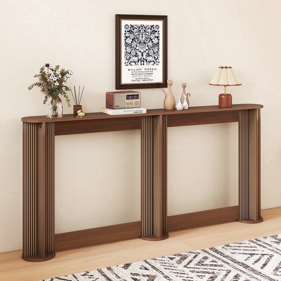 IQCNGVX 71 Inch Narrow Console Table Behind Couch Mid-Century Modern Fluted Skinny Entryway Table Long Slim Sofa Table for Hallway Living Room