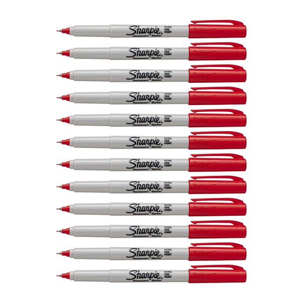 Sharpie Permanent Marker, Ultra Fine Point, Racey Red Ink, 12Count