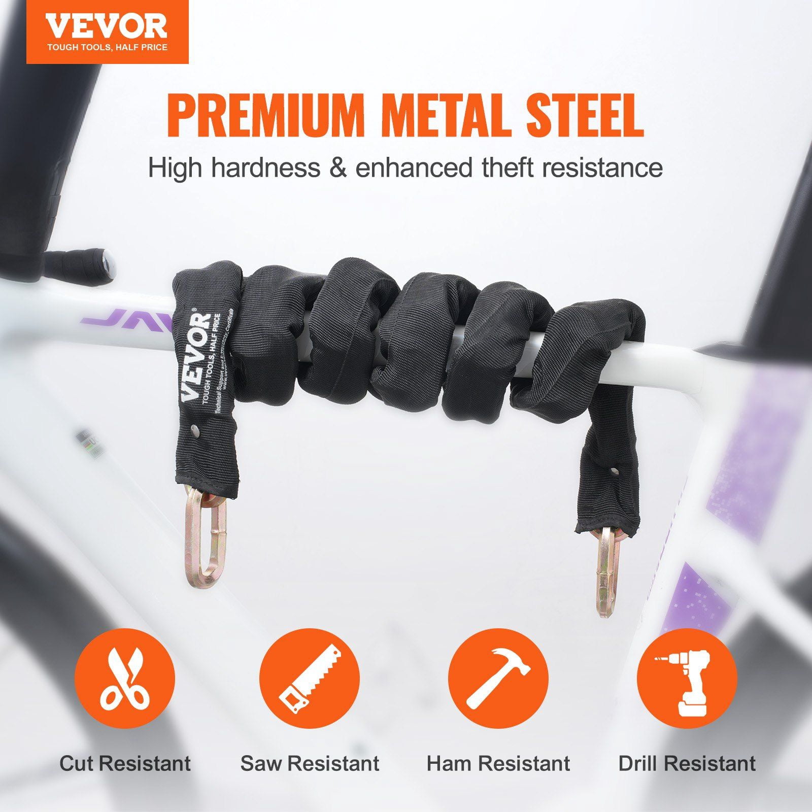 Heavy Duty 9.5mm Black Steel Bike Chain Lock 5.91 Ft Anti Theft Security for Bicycle Motorcycle Scooter Door Fence Gate