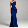 thumbnail image 2 of Bysome Women Dresses Solid Color Sleeveless Off One Shoulder Pleated Dress Summer Comfortable Women Dress Size S Blue, 2 of 5