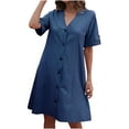 thumbnail image 4 of Wycnly Dresses for Women Casual Loose Swing Button Down Tunic Shirt Short Dresses V-Neck Short Sleeve Solid Summer Mini Formal Dress Dark Blue m, 4 of 7