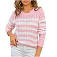thumbnail image 2 of GaThRRgYP Autumn Winter Turtleneck Sweater Women,Women Striped Patchwork Knitted Sweater with Long Sleeved Round Neck Sweater Top Pink M, 2 of 5