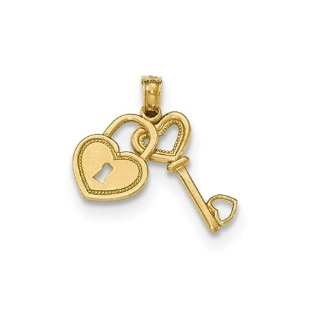 Gold Polished Lock Charm - 14k Yellow Gold Polished Key and Heart Shaped Lock Moveable Pendant