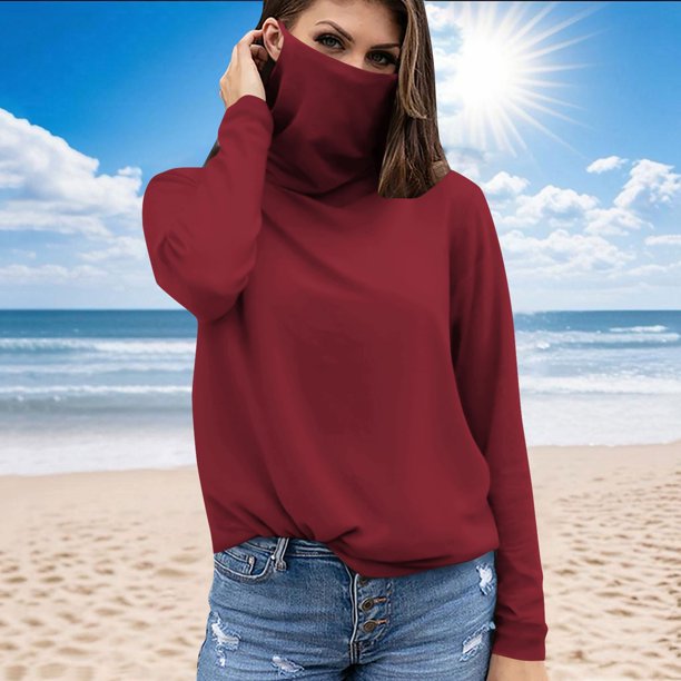 TaTaai Women's Long Sleeve UPF Top, Sun Protective Shirt with Built-in Face Mask, Breathable Casual Wear for Hiking and Outdoor Sports Gift