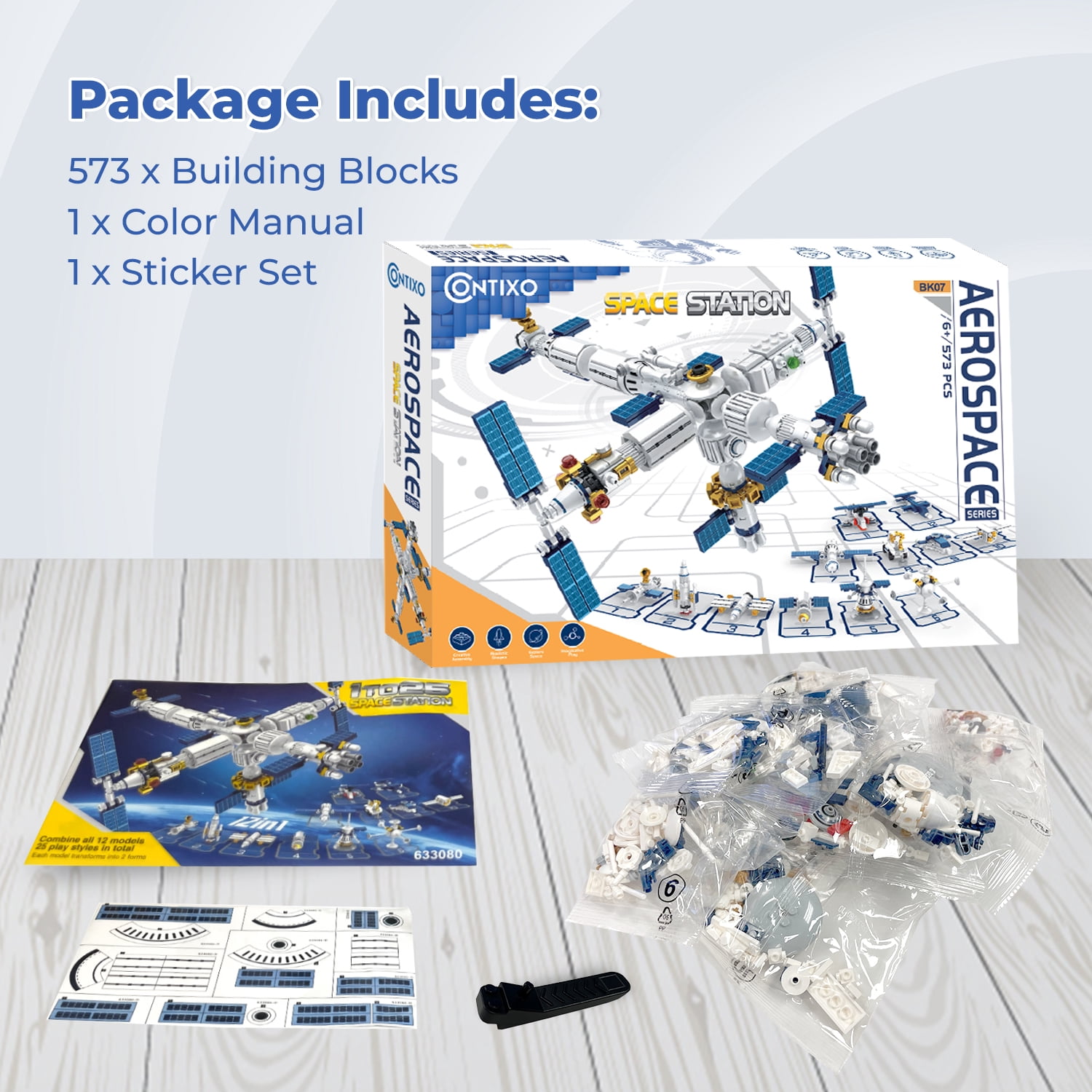 Contixo Aerospace Space Station Building Blocks for Toddlers and Kids, Educational STEM Toys Set, 573-Piece