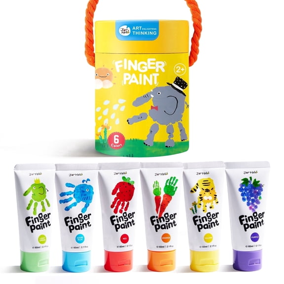 Jar Melo Washable Finger Paints for Toddlers, 6 Colors Large Capacity (2.1fl oz), Non Toxic Baby Paint for Hand and Feet, Safe Art Supplies, Preschool Learning Gifts for Kids Age 2 