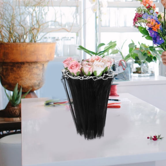 OUNONA Black Edge Mesh Fabric Roll for Floral Bouquet Wrapping