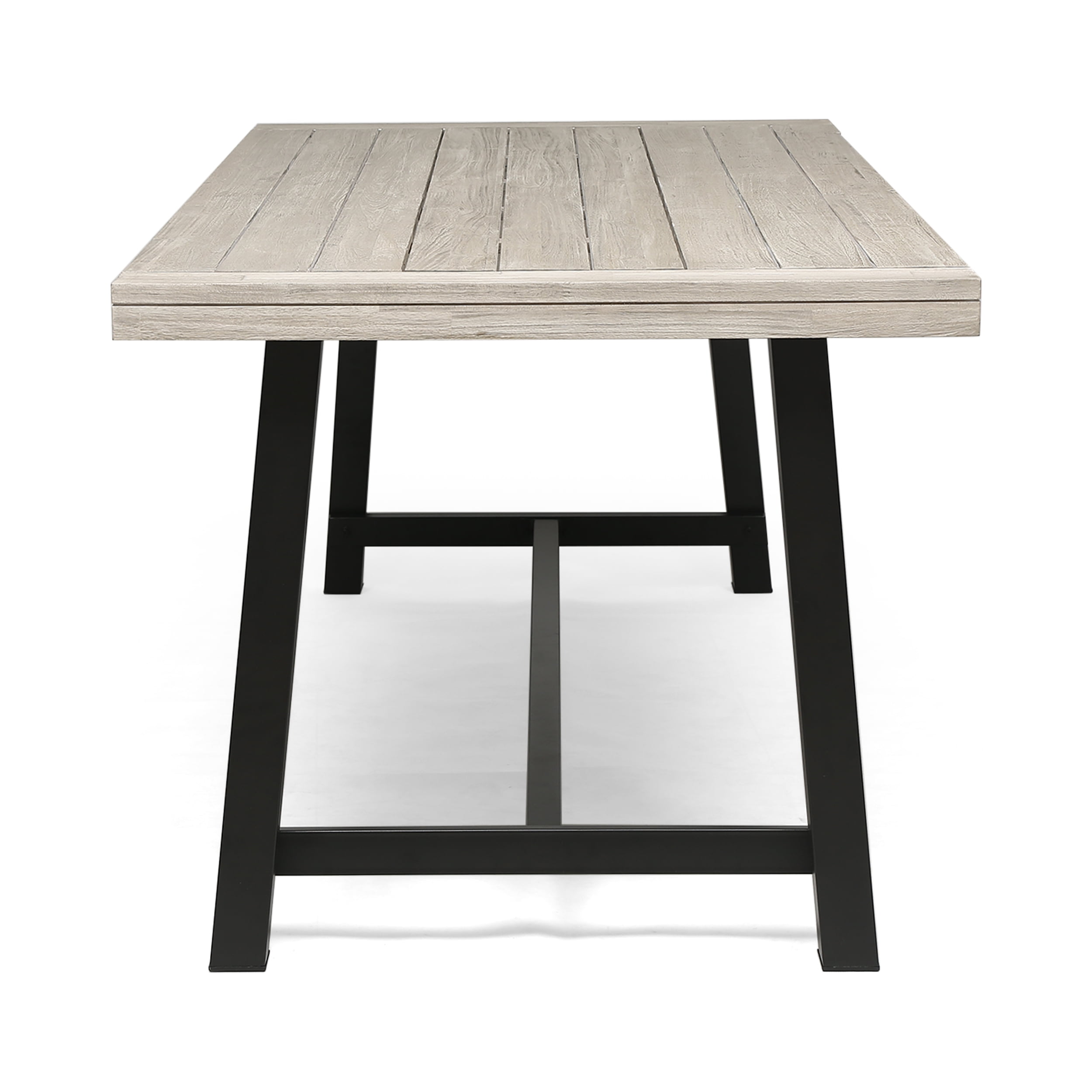 Kamden Outdoor Eight Seater Iron Dining Table, Light Gray and Black