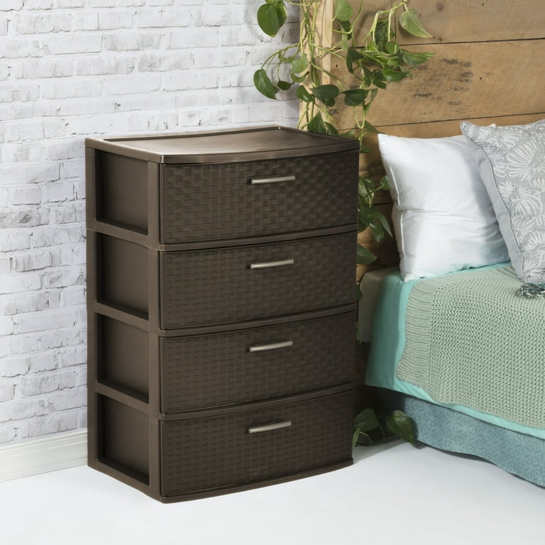  Sterilite 3 Drawer Wide Weave Storage Tower, Plastic Decorative  Drawers to Organize Clothes in Bedroom, Closet, Brown with Brown Drawers,  1-Pack : Home & Kitchen