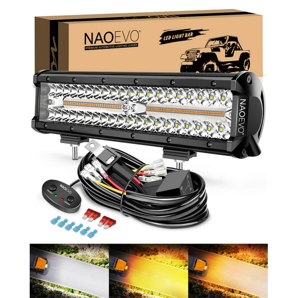 Barra de luces LED NAOEVO, 12 pulgadas, 300 W, combinación Spot-Flood, blanco y ámbar