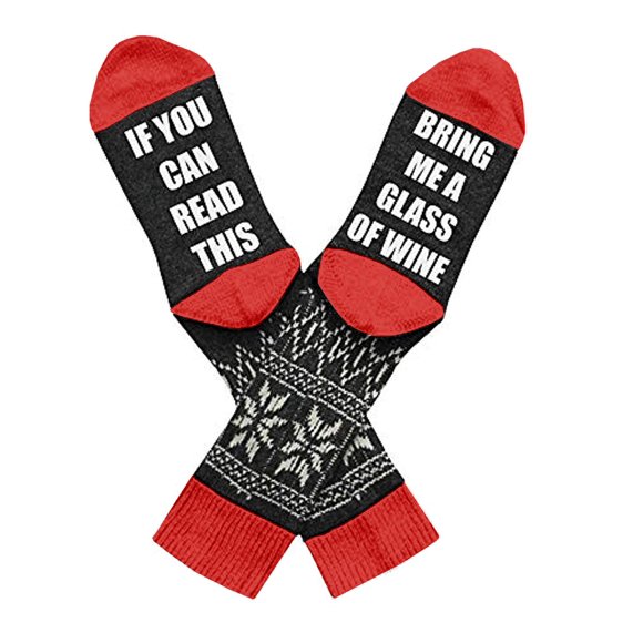 Si Vous Pouvez Lire Ces Chaussettes Chaussettes Fantaisie en Tricot Mi-Mollet Chaussettes Habillées avec Phrase Drôle Chaussettes Couleur Vin Cadeau Fou pour Hommes Femmes...