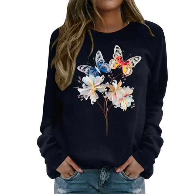 VBARHMQRT Halloween Sweatshirt Women's Casual Round Neck Raglan Long Sleeved Colorful Feather Print Pullover Sweatshirt Sweater