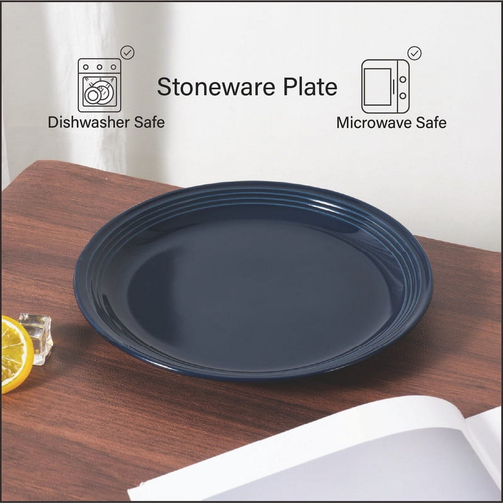 (3 pack) Mainstays Chiara Round Stoneware Dinner Plate, 10.5 in, Navy