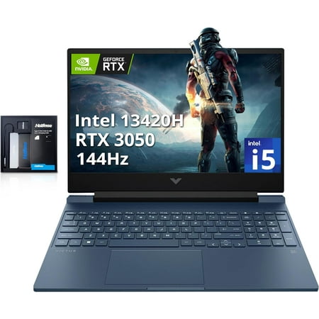 HP Victus Gaming Laptop, 15.6" FHD 144Hz IPS Display, Intel Core i5-13420H, NVIDIA GeForce RTX 3050, 16GB RAM, 512GB PCIe SSD, Backlit Keyboard, HD Camera, Win 11 Pro, 128GB Hotface Extension Set