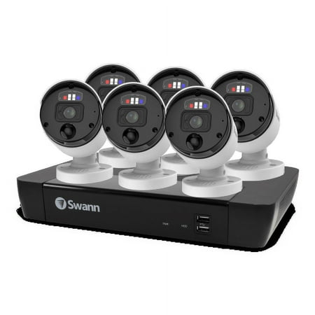 Swann - Pro Enforcer 8-Channel, 6-Bullet Camera Indoor/Outdoor PoE Wired 4K UHD 2TB HDD NVR Security Surveillance System - White