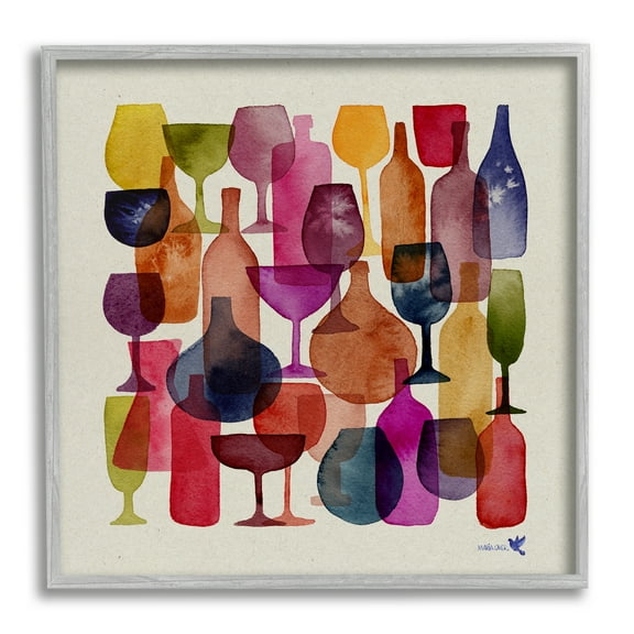 Stupell Industries Modern Overlapping Wine Glasses Food & Beverage Painting Gray Framed Art Print Wall Art