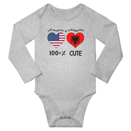 

50% American + 50% Albanian = 100+% Cute Baby Long Slevve Bodysuit Unisex Gifts (Gray 6-12 Months)