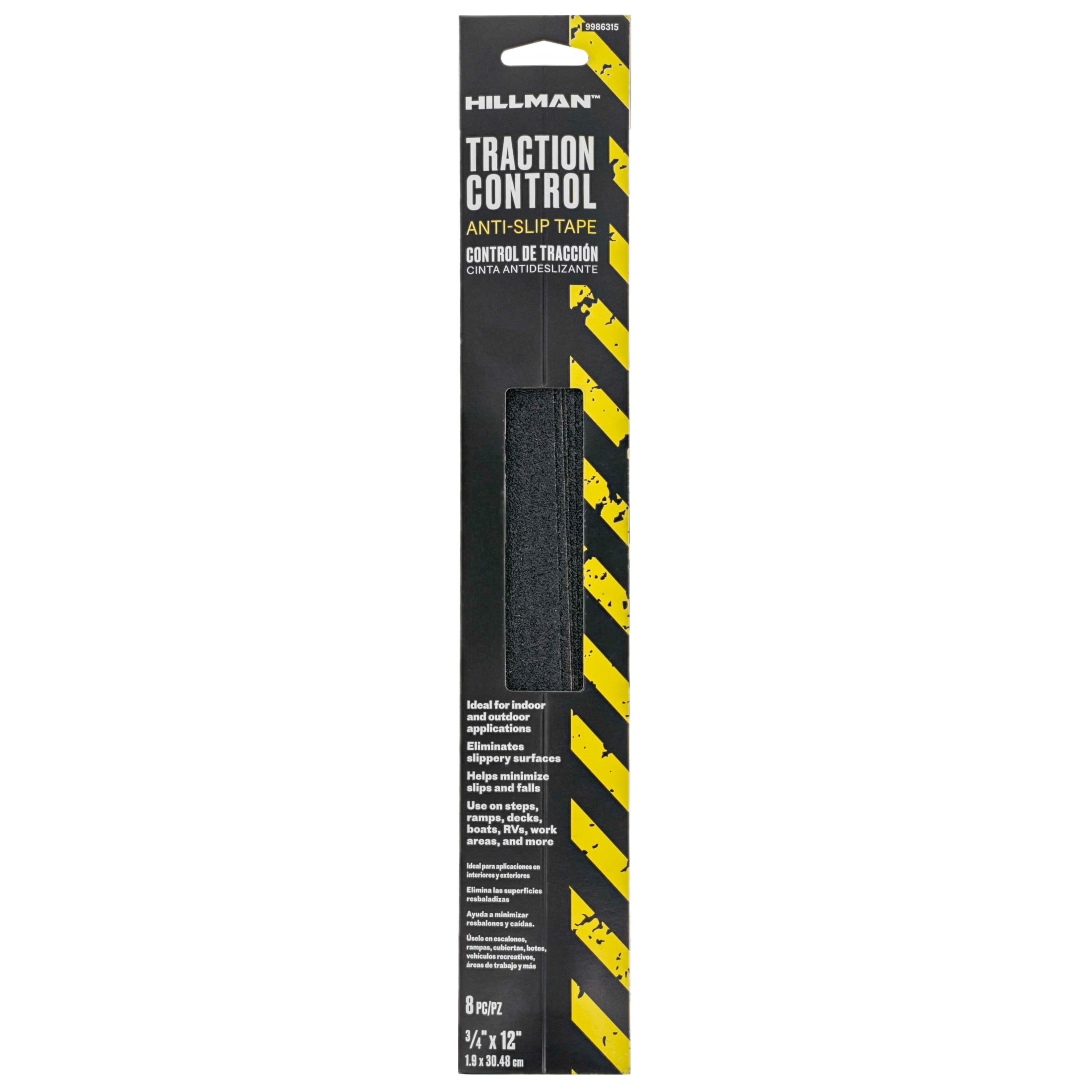 Hillman 3/4" x 1 ft Traction Control Anti-Slip Tape with Treads, Indoor and Outdoor, Black, Coarse Paper (8 Pack)